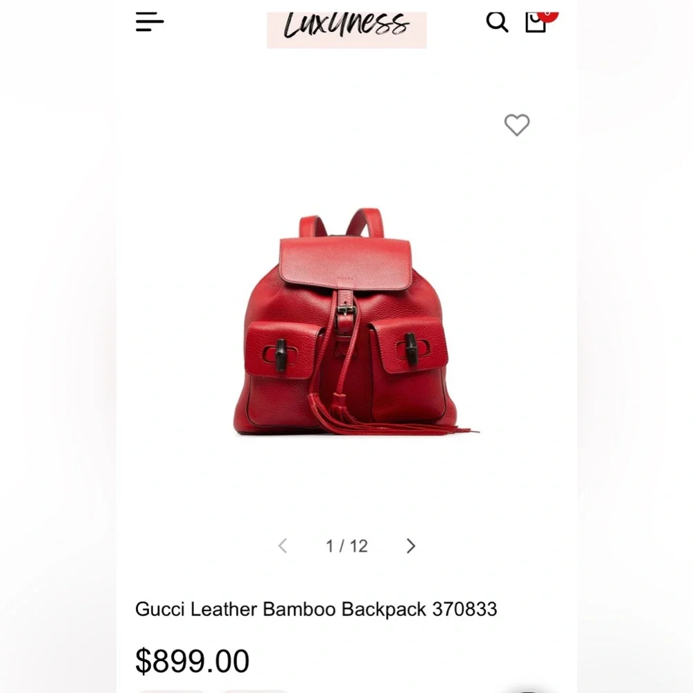 Gucci Vintage Red Leather Backpack - Rank AB